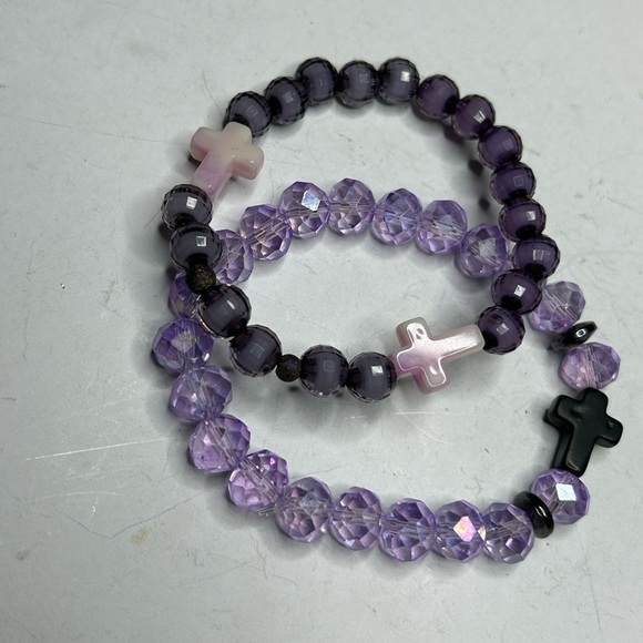Amethyst Style Crystal Cross Bracelet Set - Picture 2 of 3